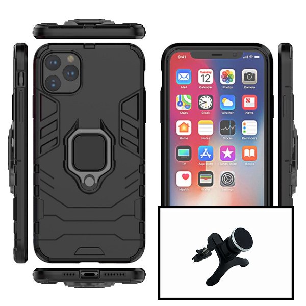Kit Suporte Magnético de Carro Reforçado + Capa 3X1 Military Defender para Apple iPhone 13 Pro Max