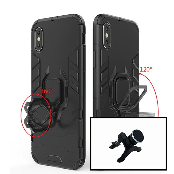 Kit Suporte Magnético de Carro Reforçado + Capa 3X1 Military Defender para Xiaomi Redmi 9A Sport