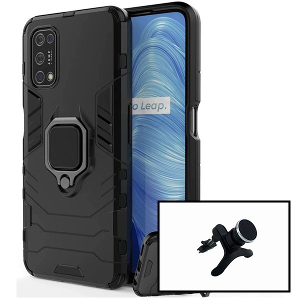 Kit Suporte Magnético de Carro Reforçado + Capa Military Defender para Realme V5 5G