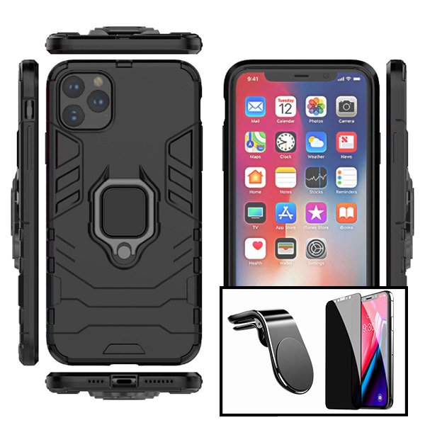 Kit Película 5D Anti-Spy + Capa 3X1 Military Defender + Suporte Magnético L Safe Driving Carro para Xiaomi Poco M2 Pro