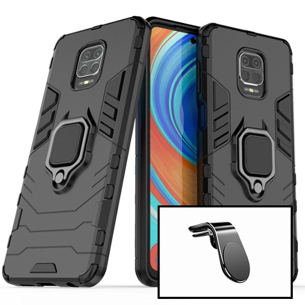 Kit Suporte Magnético L Safe Driving Carro + Capa Military Defender para Xiaomi Redmi Note 10 Lite