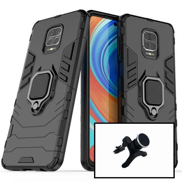 Kit Suporte Magnético de Carro Reforçado + Capa Military Defender para Xiaomi Redmi Note 10 Lite