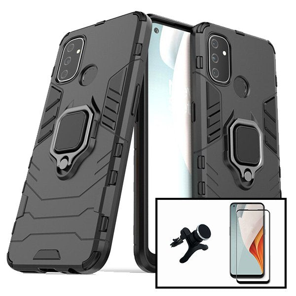 Kit Vidro Premium Full Cover + Capa 3X1 Military Defender + Suporte Magnético de Carro Reforçado para OnePlus Nord N100