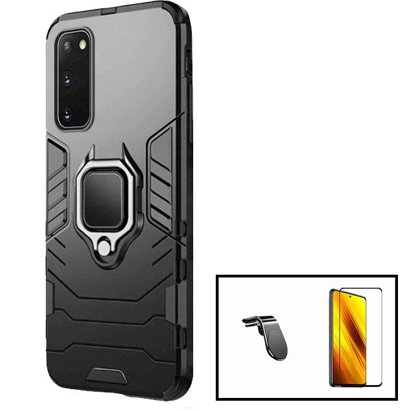 Kit Vidro Premium Full Cover + Capa 3X1 Military Defender + Suporte Magnético L Safe Driving Carro para Samsung Galaxy S20 FE 5G