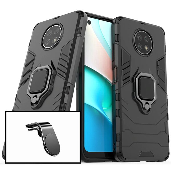Kit Suporte Magnético L Safe Driving Carro + Capa Military Defender para Xiaomi Redmi Note 9 5G