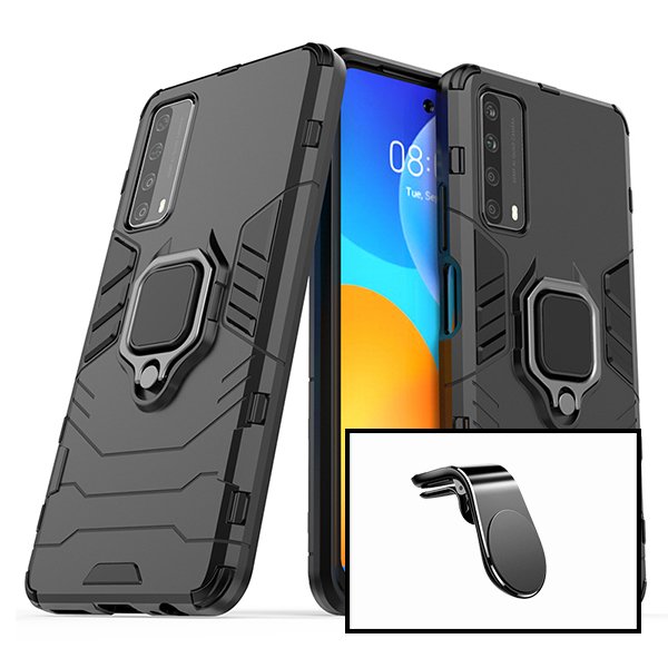 Kit Suporte Magnético L Safe Driving Carro + Capa Military Defender para Huawei P Smart 2021
