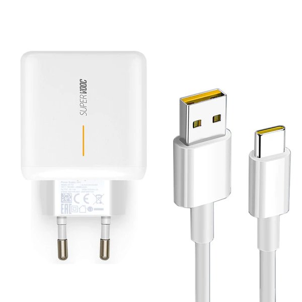 Kit Carregador 65W Fast Charge 4A VOOC 2.0 + Cabo Fast Charger Type C para Oppo A55