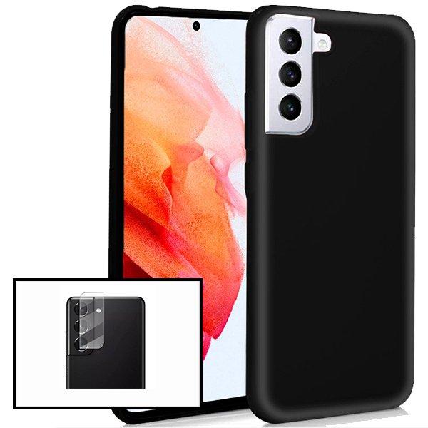 Kit Capa Silicone Líquido + Película de Câmara Traseira para Samsung Galaxy S21 Ultra 5G - Preto