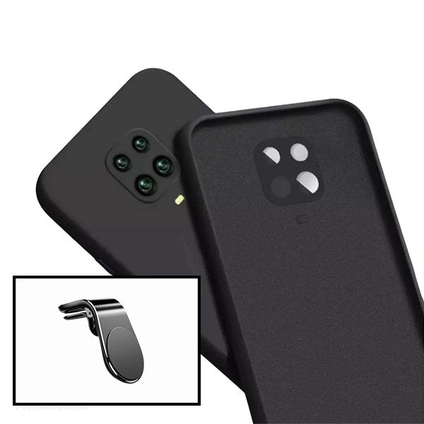Kit Suporte Magnético L Safe Driving Carro + Capa Silicone Líquido para Xiaomi Redmi Note 10 Lite - Preto