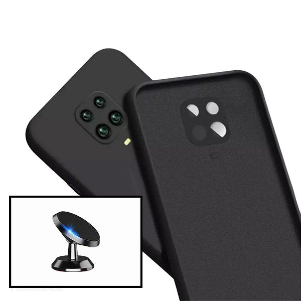 Kit Suporte Magnético de Carro + Capa Silicone Líquido para Xiaomi Redmi Note 9s - Preto