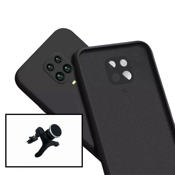 Kit Suporte Magnético Reforçado de Carro + Capa Silicone Líquido para Xiaomi Redmi Note 9s - Preto