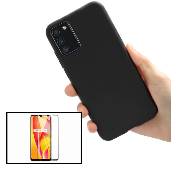 Kit Vidro Premium Full Cover + Capa Silicone Líquido para Samsung Galaxy F02s