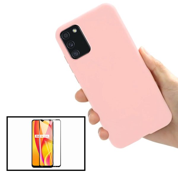 Kit Vidro Premium Full Cover + Capa Silicone Líquido para Samsung Galaxy F02s - Rosa
