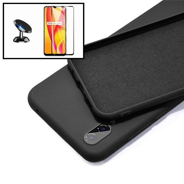 Kit Vidro Premium Full Cover + Capa Silicone Líquido + Suporte Magnético de Carro para Samsung Galaxy A02