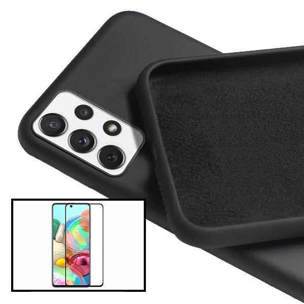 Kit Vidro Premium Full Cover + Capa Silicone Líquido para Samsung Galaxy A52 5G - Preto