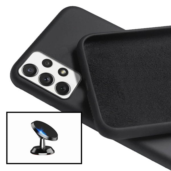 Kit Suporte Magnético de Carro + Capa Silicone Líquido para Samsung Galaxy A52 5G - Preto