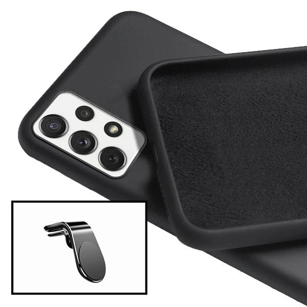 Kit Suporte Magnético L Safe Driving Carro + Capa Silicone Líquido para Samsung Galaxy A52s 5G - Preto
