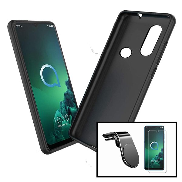 Kit Vidro Premium Full Cover + Capa Silicone Líquido + Suporte Magnético L Safe Driving Carro para Alcatel 1Se (2020)