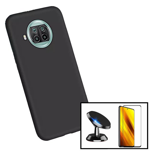 Kit Vidro Premium Full Cover + Capa Silicone Líquido + Suporte Magnético de Carro para Xiaomi Poco X3 - Preto