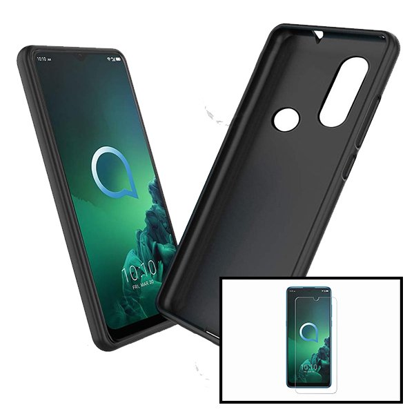 Kit Vidro Premium Full Cover + Capa Silicone Líquido para Alcatel 3X (2020)