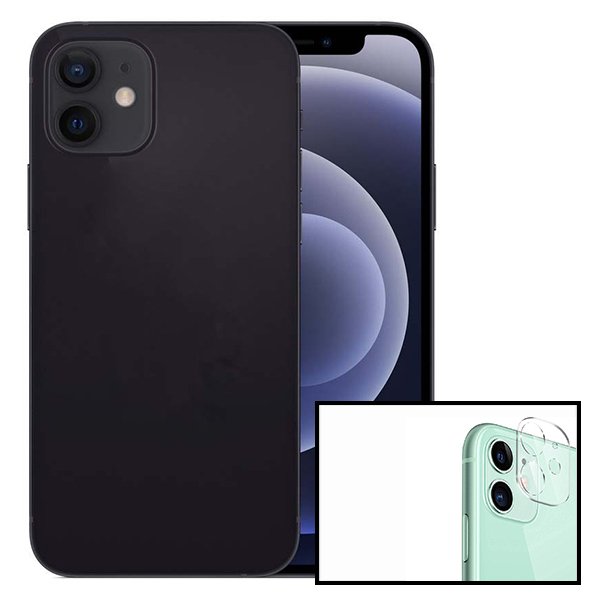 Kit Película de Câmara Traseira + Capa Silicone Líquido para Apple iPhone 12 Mini - Preto