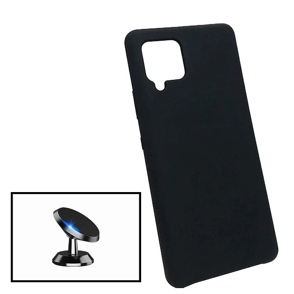 Kit Suporte Magnético de Carro + Capa Silicone Líquido para Samsung Galaxy A12