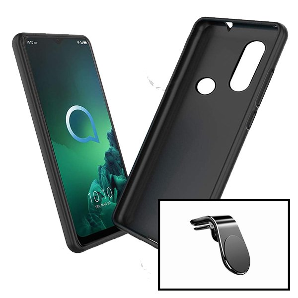 Kit Suporte Magnético L Safe Driving Carro + Capa Silicone Líquido para Alcatel 3X (2019)