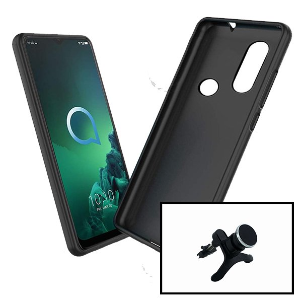Kit Suporte Magnético Reforçado de Carro + Capa Silicone Líquido para Alcatel 1Se (2020)