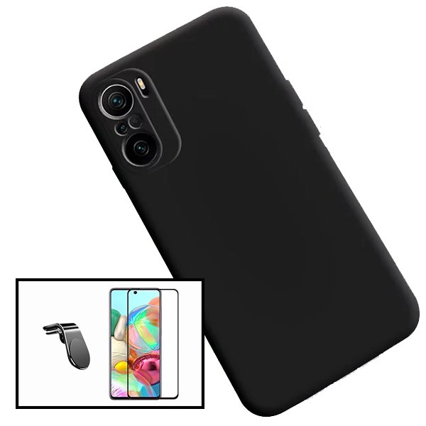 Kit Vidro Premium Full Cover + Capa Silicone Líquido + Suporte Magnético L Safe Driving Carro para Xiaomi Mi 11i