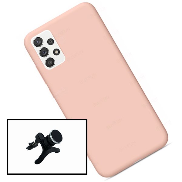 Kit Suporte Magnético Reforçado de Carro + Capa Silicone Líquido para Samsung Galaxy A52 5G - Rosa
