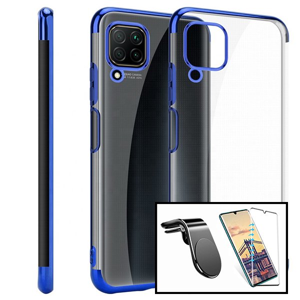 Kit Vidro Premium Full Cover + Capa SlimArmor + Suporte Magnético L Safe Driving Carro para Xiaomi Mi Note 10 Lite - Azul