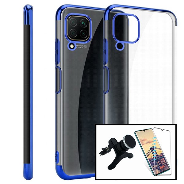 Kit Vidro Premium Full Cover + Capa SlimArmor + Suporte Magnético de Carro Reforçado para Samsung Galaxy A21s - Azul