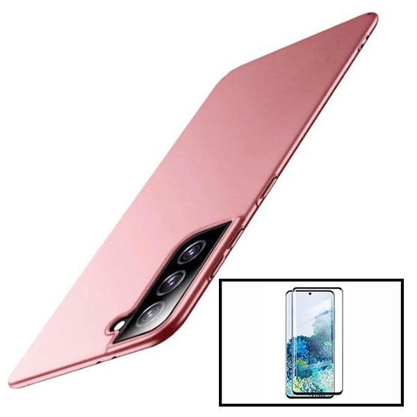 Kit Vidro Premium Full Cover + Capa SlimShield para Samsung Galaxy S21 Ultra 5G - Rosa