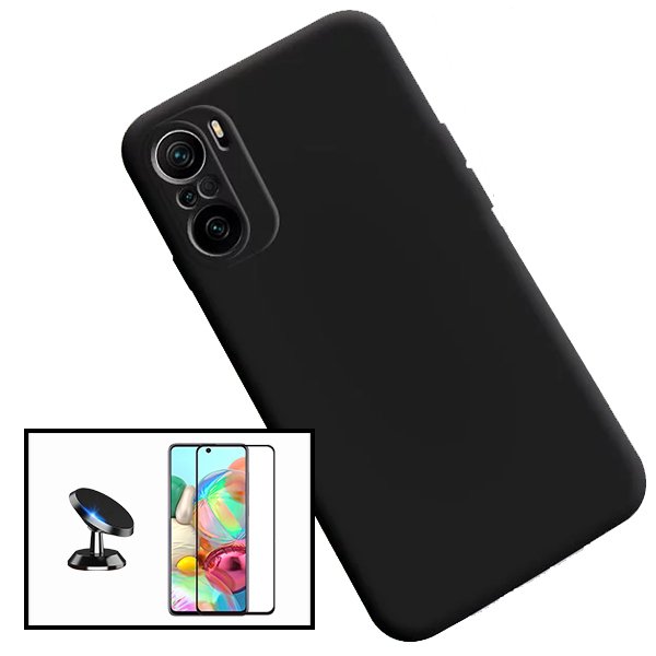 Kit Vidro Premium Full Cover + Capa Silicone Líquido + Suporte Magnético de Carro para Xiaomi Redmi Note 10S