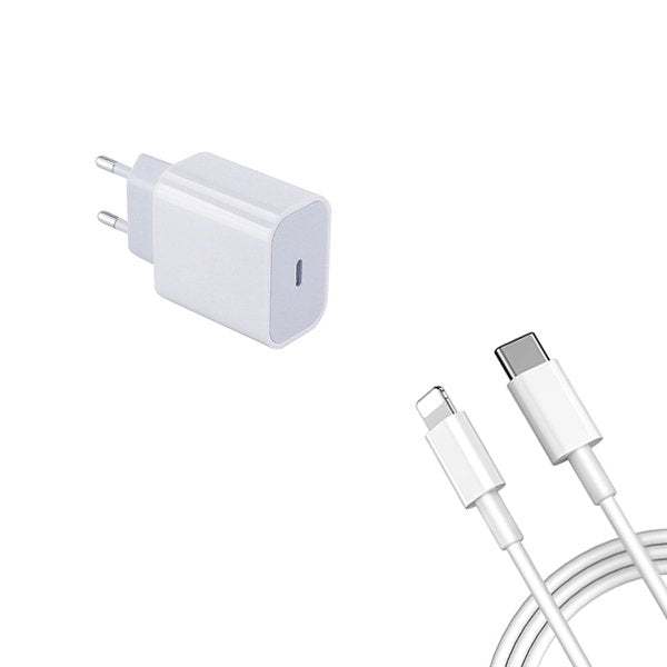 Kit Base Carregador Type C FastCharge 20W + Cabo de Carga Type C - Lightning com Tecnologia PD e Certificado MFI para Apple iPhone 14 Plus - Branco