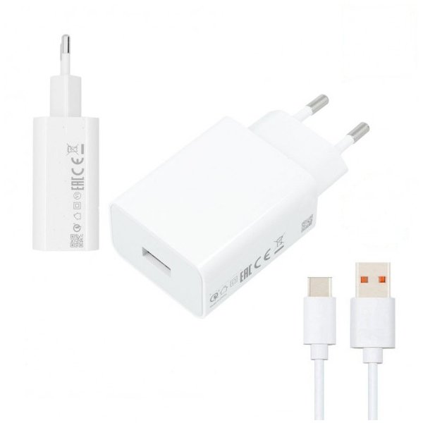 Kit Carregador Turbo Fast Charge 33W 3A USB + Cabo de Carga Turbo Fast Charge 5A Type-C 1M para Xiaomi Redmi Note 9 5G