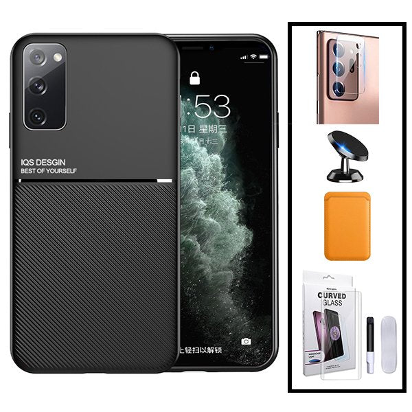 Kit Capa Magnetic Lux + Magnetic Wallet Laranja + Película de Vidro Nano Curved UV + Película de Câmara Traseira + Suporte Magnético de Carro para Samsung Galaxy S20 Ultra
