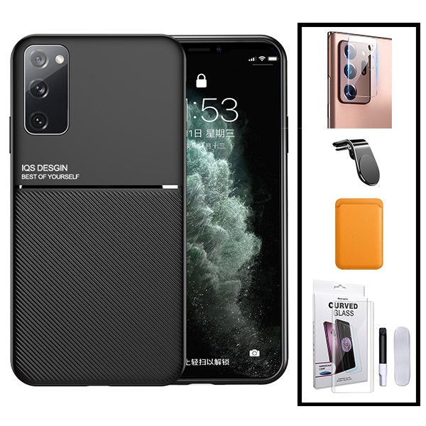 Kit Capa Magnetic Lux + Magnetic Wallet Laranja + Película de Vidro Nano Curved UV + Película de Câmara Traseira + Suporte Magnético L Safe Driving para Samsung Galaxy Note 20 5G