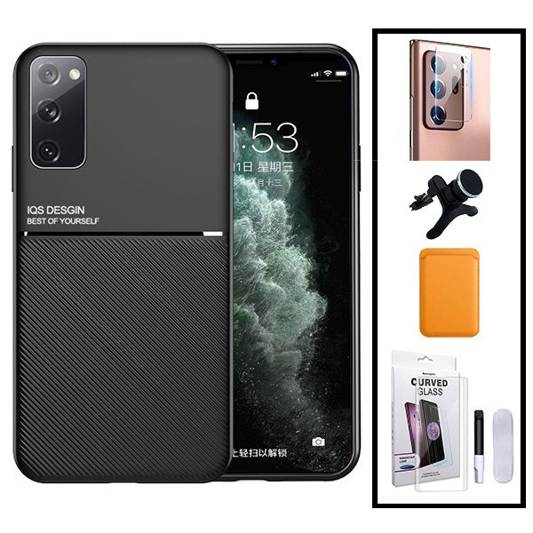 Kit Capa Magnetic Lux + Magnetic Wallet Laranja + Película de Vidro Nano Curved UV + Película de Câmara Traseira + Suporte Magnético de Carro Reforçado para Samsung Galaxy S20 Ultra 5G