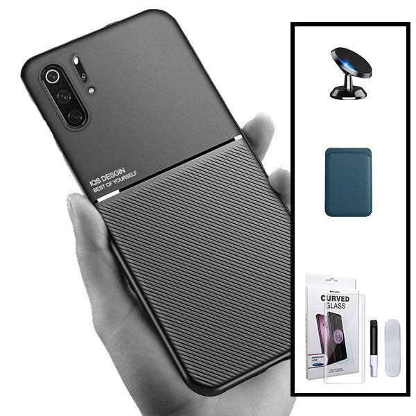 Kit Capa Magnetic Lux + Magnetic Wallet Azul + Película de Vidro Nano Curved UV + Suporte Magnético de Carro para Huawei P30 Pro