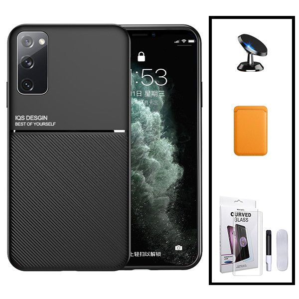 Kit Capa Magnetic Lux + Magnetic Wallet Laranja + Película de Vidro Nano Curved UV + Suporte Magnético de Carro para Samsung Galaxy Note 20 Ultra 5G