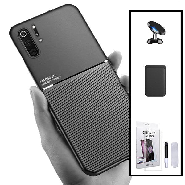 Kit Capa Magnetic Lux + Magnetic Wallet Preto + Película de Vidro Nano Curved UV + Suporte Magnético de Carro para Huawei P30 Pro New Edition