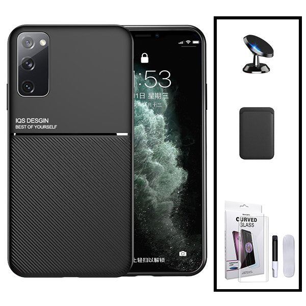 Kit Capa Magnetic Lux + Magnetic Wallet Preto + Película de Vidro Nano Curved UV + Suporte Magnético de Carro para Samsung Galaxy S20+ 5G