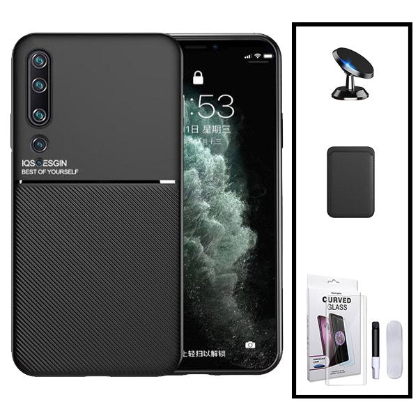 Kit Capa Magnetic Lux + Magnetic Wallet Preto + Película de Vidro Nano Curved UV + Suporte Magnético de Carro para Xiaomi Mi Note 10 Pro