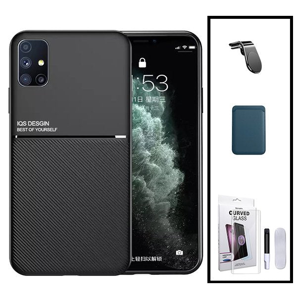 Kit Capa Magnetic Lux + Magnetic Wallet Azul + Película de Vidro Nano Curved UV + Suporte Magnético L Safe Driving para Samsung Galaxy S20 Ultra 5G
