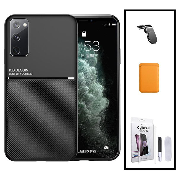 Kit Capa Magnetic Lux + Magnetic Wallet Laranja + Película de Vidro Nano Curved UV + Suporte Magnético L Safe Driving para Samsung Galaxy Note 20 Ultra