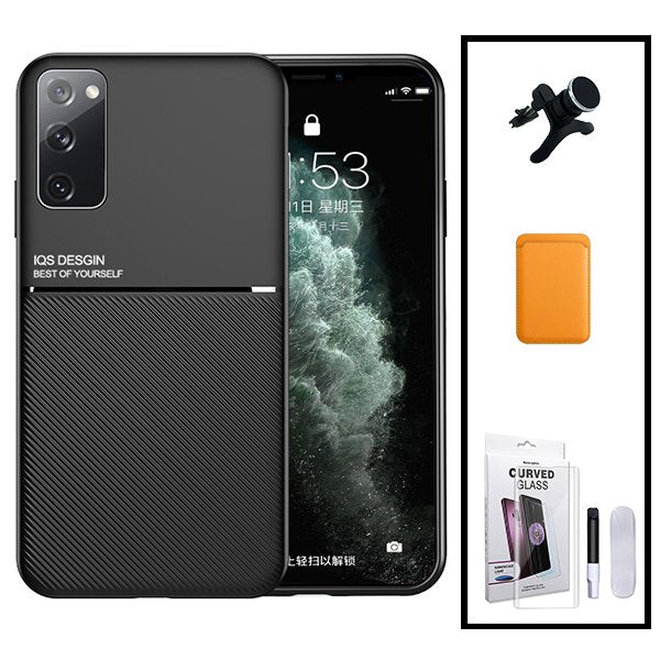 Kit Capa Magnetic Lux + Magnetic Wallet Laranja + Película de Vidro Nano Curved UV + Suporte Magnético de Carro Reforçado para Samsung Galaxy S20+ 5G