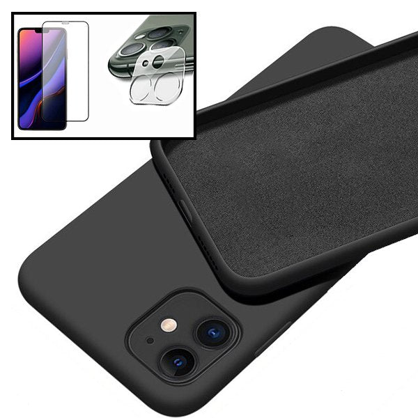 Kit Vidro Premium Full Cover + Película de Câmara Traseira + Capa Silicone Líquido para Apple iPhone 13 Pro