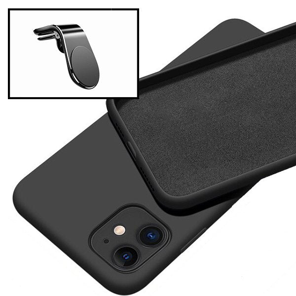 Kit Suporte Magnético L Safe Driving Carro + Capa Silicone Líquido para Apple iPhone 12 Mini