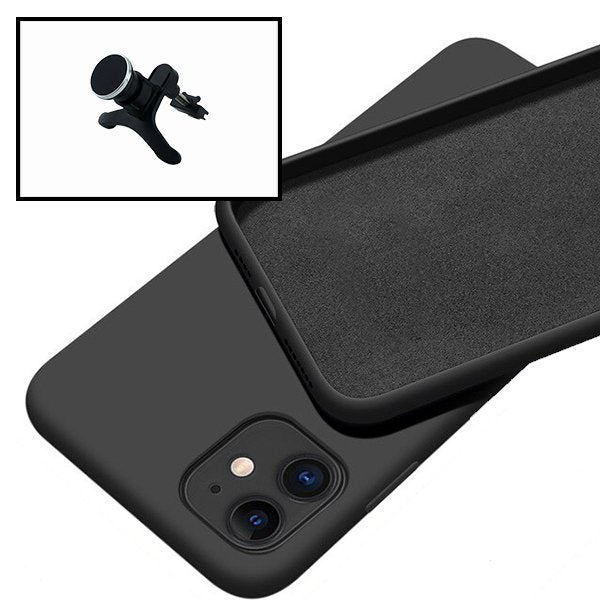 Kit Suporte Magnético Reforçado de Carro + Capa Silicone Líquido para Apple iPhone 12